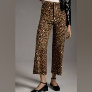 Anthropologie Colette Cropped Wide-Lef Ponte Pants by Maeve 20W Leopard